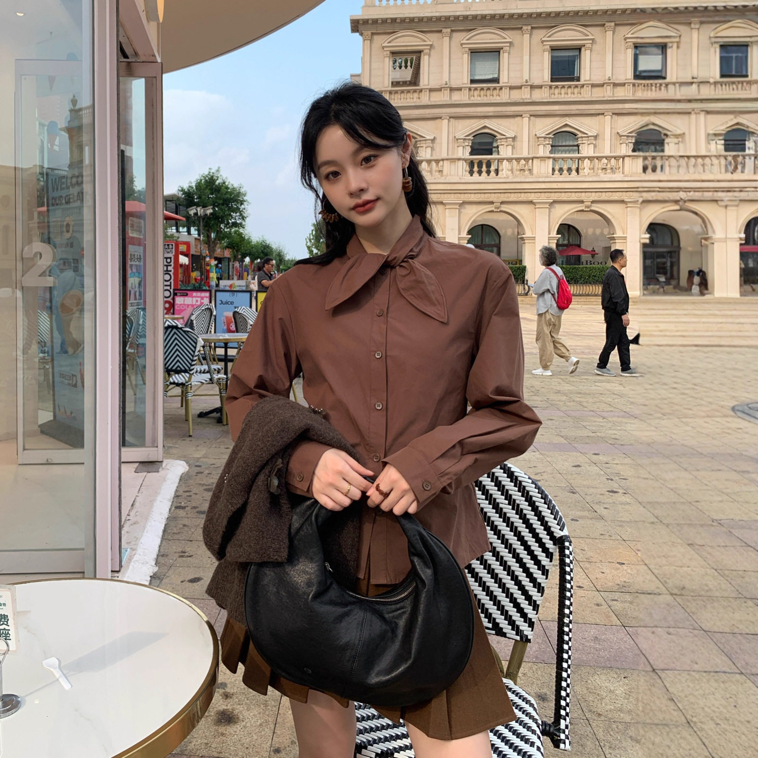 NEW OPEN 2025新款韩版秋冬甜美少女减龄洋气翻领长袖纯棉衬衫女
