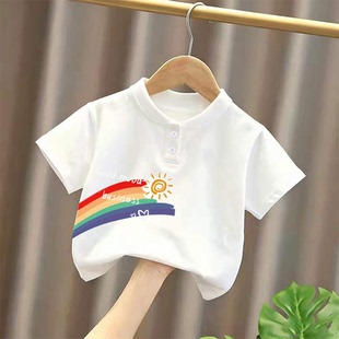 POLO衫纯棉洋气亨利领趣味卡通2026新款潮流男童女童夏季透气短袖