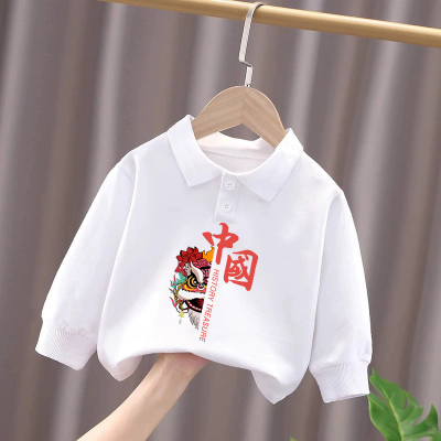 国庆节爱国喜庆纯棉长袖T恤打底衫班服男童女童红色表演服POLO衫