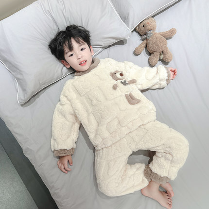 儿童珊瑚绒睡衣男童秋冬季卡通可爱男孩宝宝法兰绒加厚家居服套装