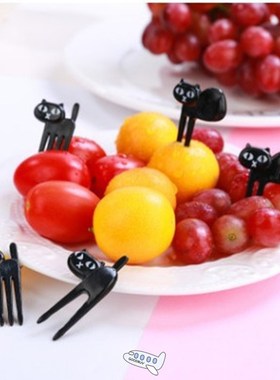 6pcs/pack Black Cat Fruit Fork Mini Cartoon Snack Cake Desse