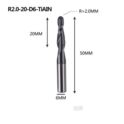 Tungsten Solid Carbide End Mill 4mm 6mm 8mm Ball Nose Tapere