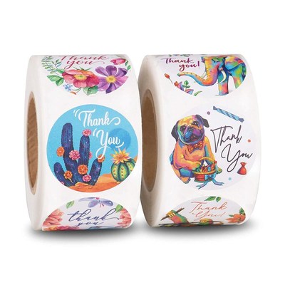 50-500pcs 8 Style Floral Thank You Stickers Round Animal sea