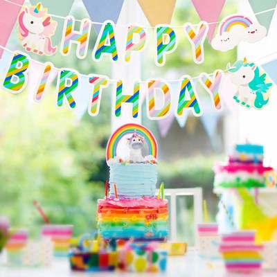 Unicorn Rainbow Happy Birthday Banner Birthday Party Decorat