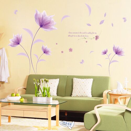 Romantic Purple flowers Wall Sticker love living room bedroo