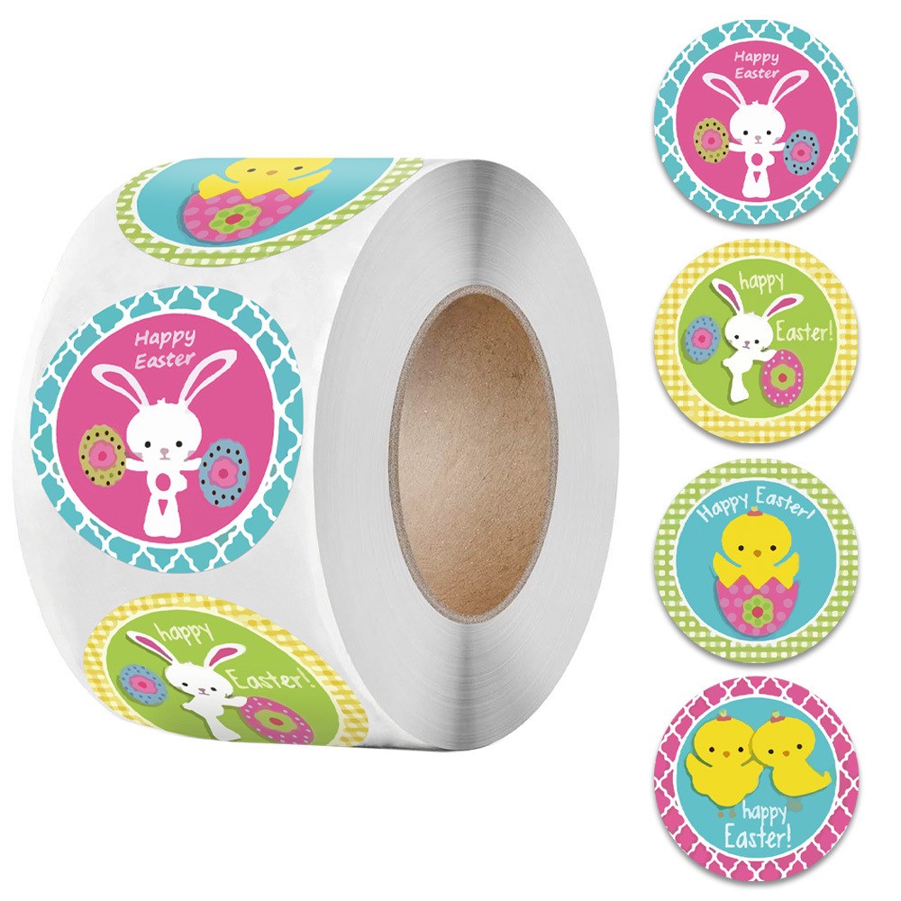 50-500Pcs Happy Easter Rabbit Stickers Cute Easter Egg Self