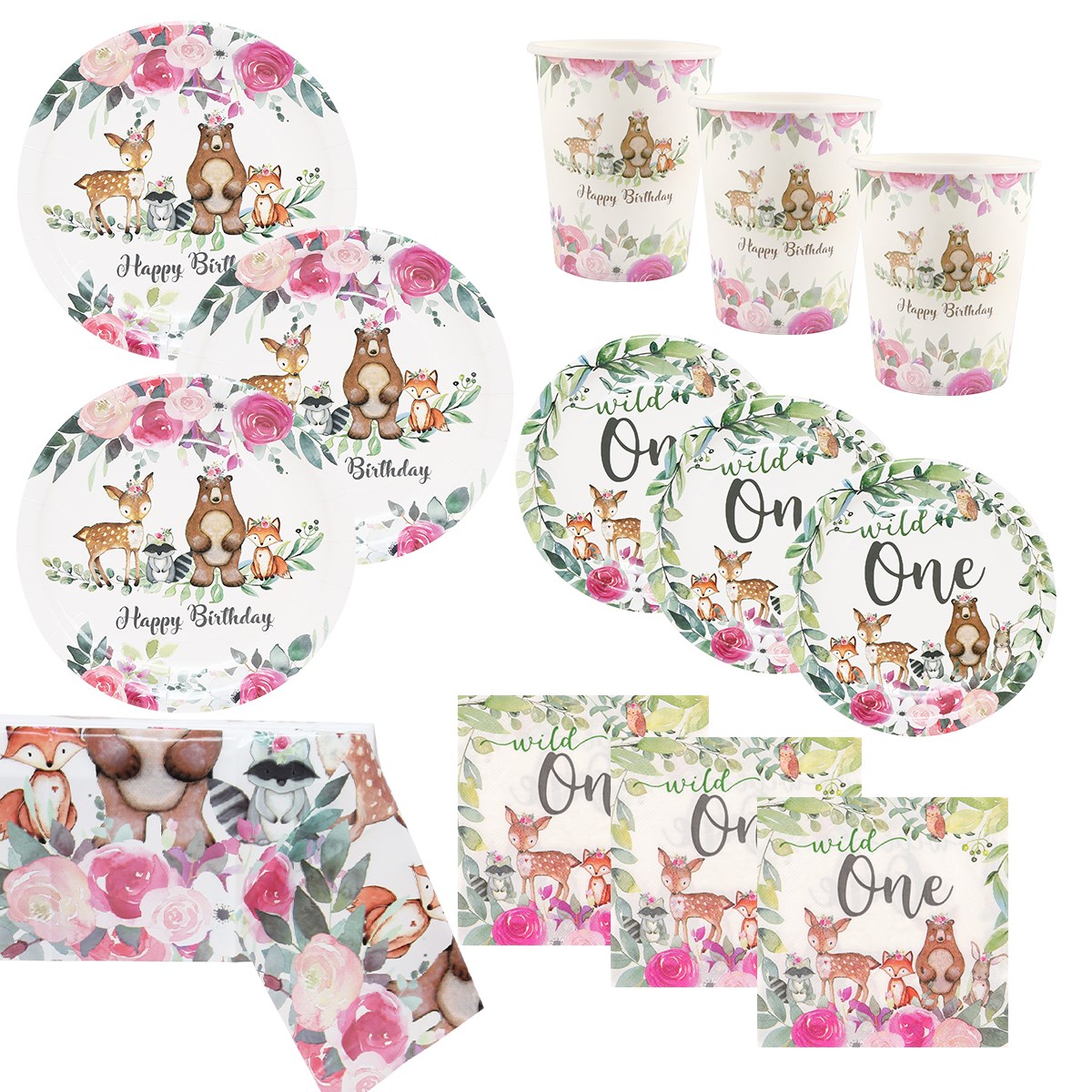 Jungle Animal Tableware Set Wild One Woodland Safari Party S