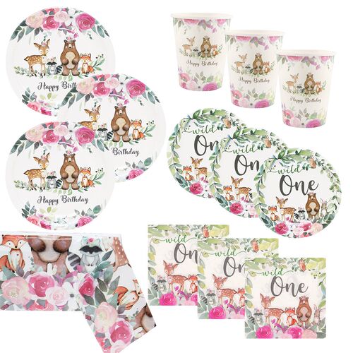 Jungle Animal Tableware Set Wild One Woodland Safari Party S