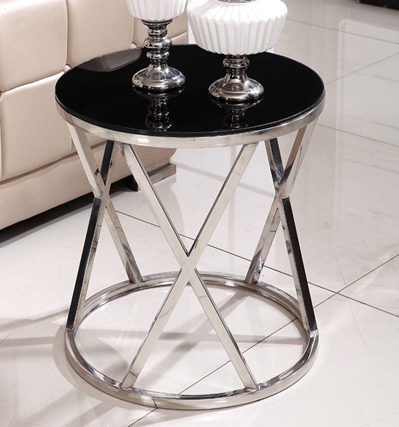 Stainless steel sofa side table corner table tempered glass