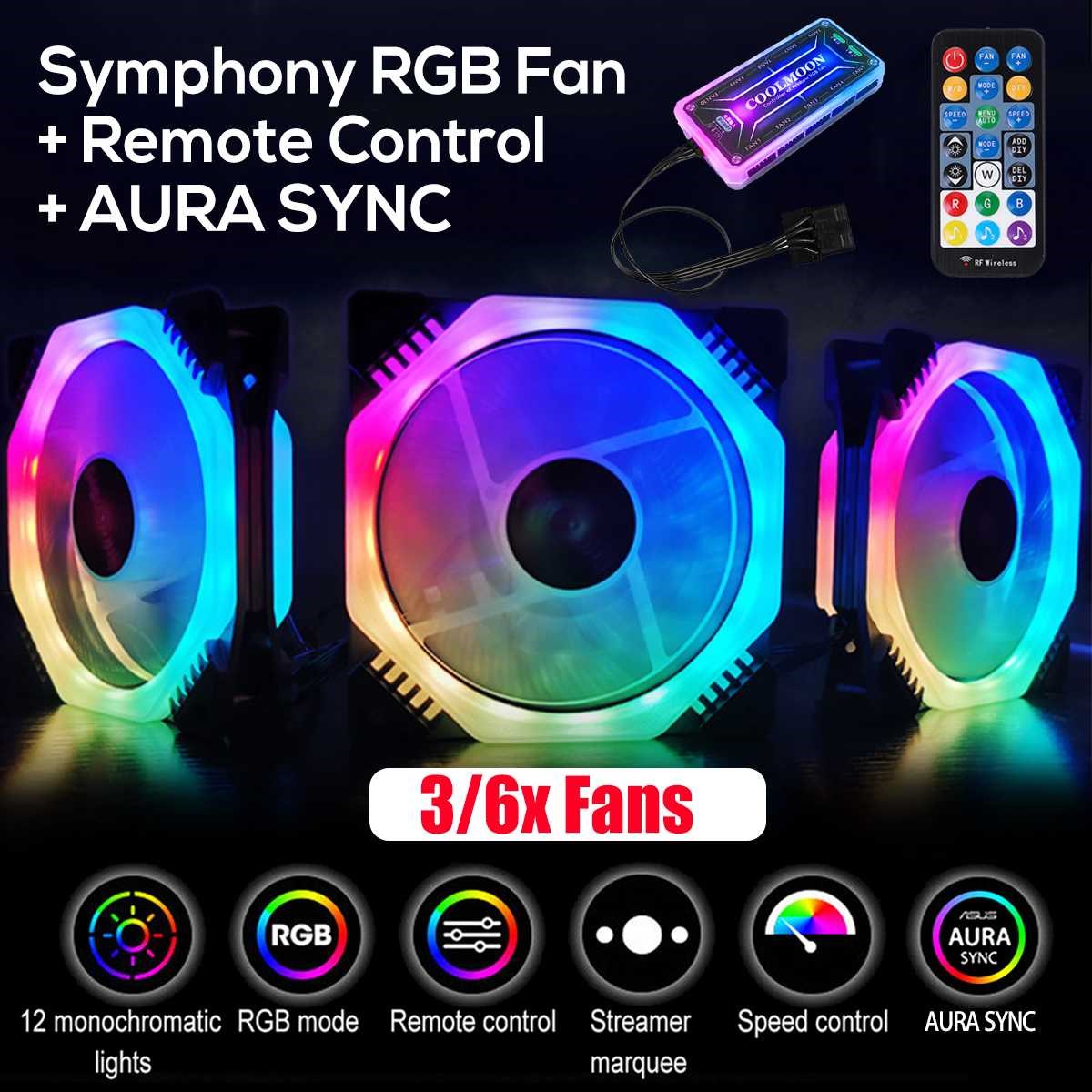 3/6pcs 120mm PC Cooler Fan Cooling Symphony Aura SYNC RGB PC