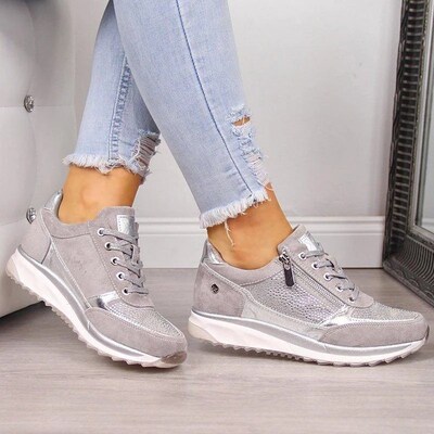 Women Casual Shoes Fashion Wedge Flat LaceUp Sneakers Ladies