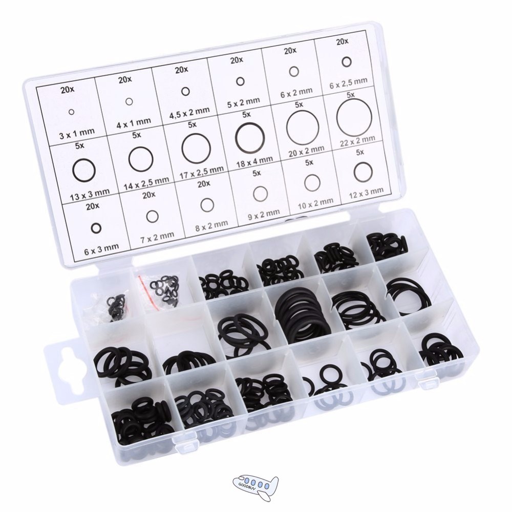 225 Pcs/lot Black Rubber O Ring Assortment Washer Gasket Sea