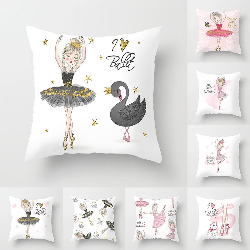 45cm Ballet Dancing Girl Hugging Pillowcase Peach Skin Velve