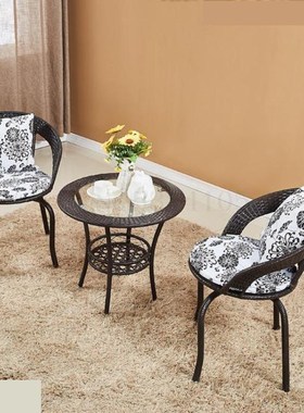 Balcony open-air small table and chair three-piece cane chai