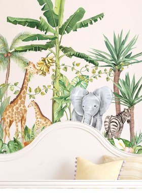 Cartoon Tropical Rainforest Elephant Giraffe Wall Stickers N