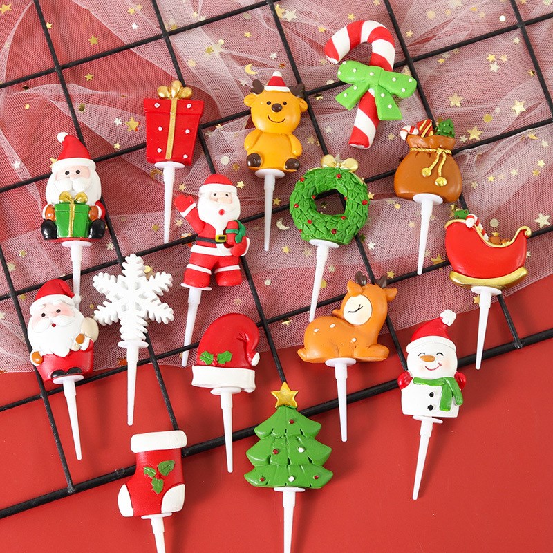 Christmas Cartoon Resin Cake Toppers Santa Snowman Merry Chr