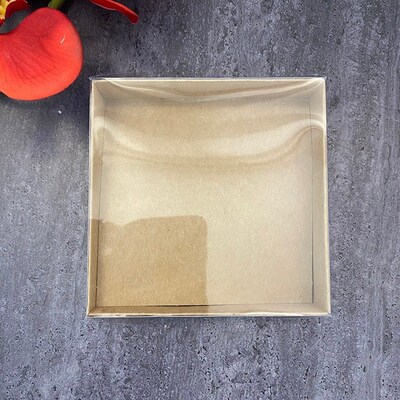 Kraft Gift Box Clear PVC Window Transparent Lid For Guests C