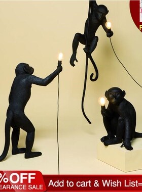 Resin Black White Gold Monkey Lamp Pendant Light For Living