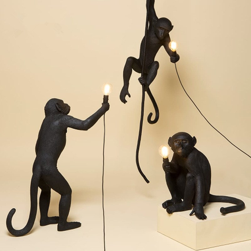 Led Chandelier Lights Resin Monkey Pendant Lamp Loft Hemp Ro