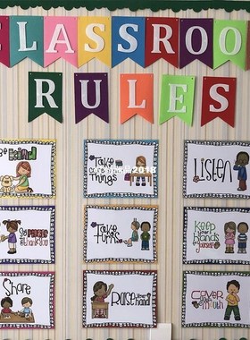 9Pcs English Poster Classroom Rules A4 Big Cards Kindergarte