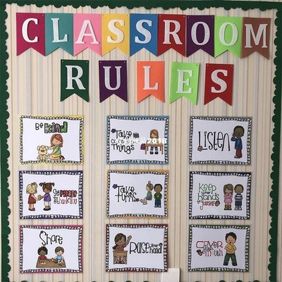 9Pcs English Poster Classroom Rules A4 Big Cards Kindergarte