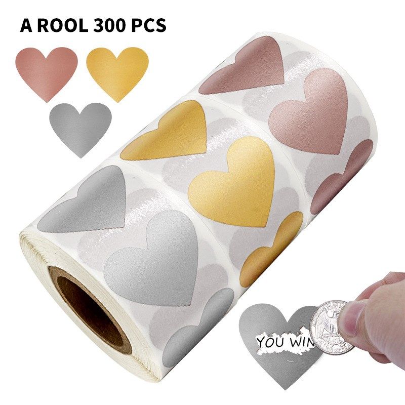 50-300pcs 3 colors Scratch Off Stickers Heart Shape Labels s