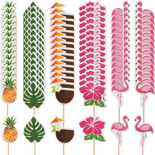 24pc Hawaii Party Cake Decor Flamingo Parti Alaha Pineapple