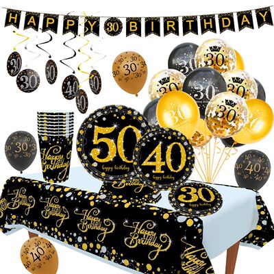 Black Gold Balloon Happy 30th 40th 50th Birthday Party Decor