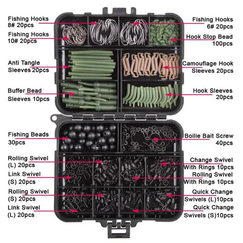 420Pcs/Box Carp Fishing Tackle Kit Including Swivels Hooks A