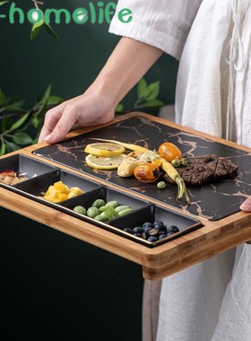 Ceramic Marble Pattern Western Food Plate Divided Seasoning