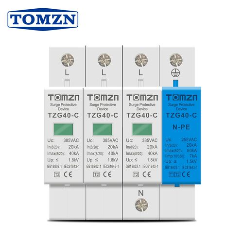 AC SPD 3P+NPE 50KA T1 T2 385V 255V  House Surge Protector Pr