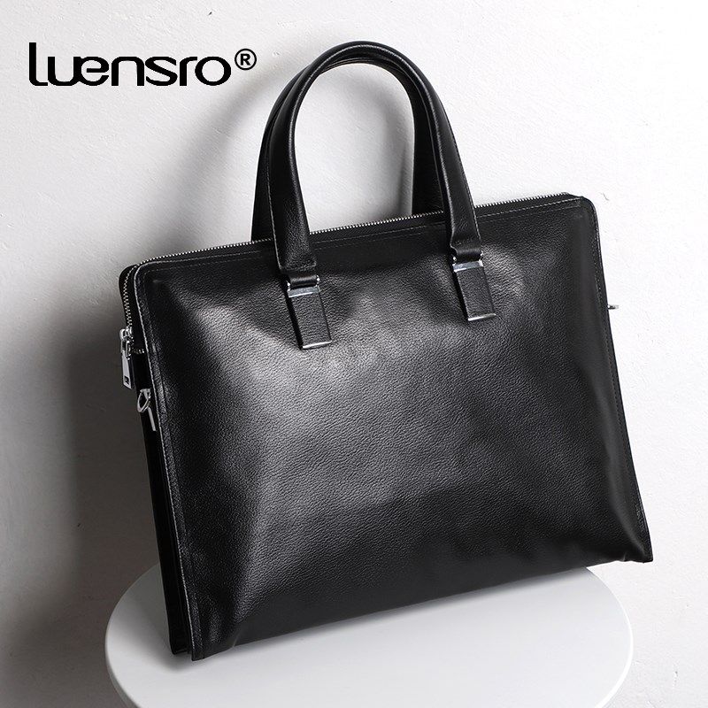 multiple compartment men bag briefcase genuine leather male