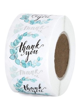 1inch Green Leaves Thank You Stickers Paper Sealing Label St