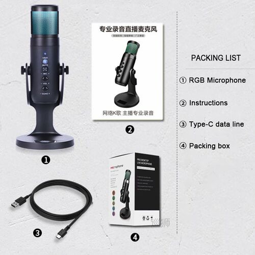 RGB Condenser Microphone for iPhone Android laptop Computers