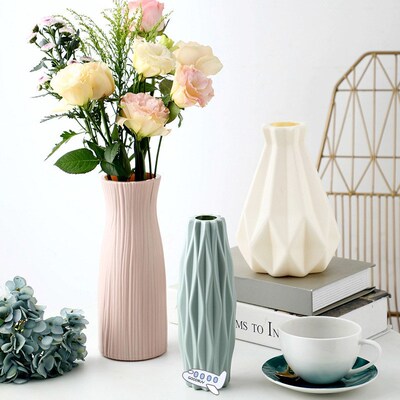 Flower Vase Decoration Home Plastic Vase White Imitation Cer