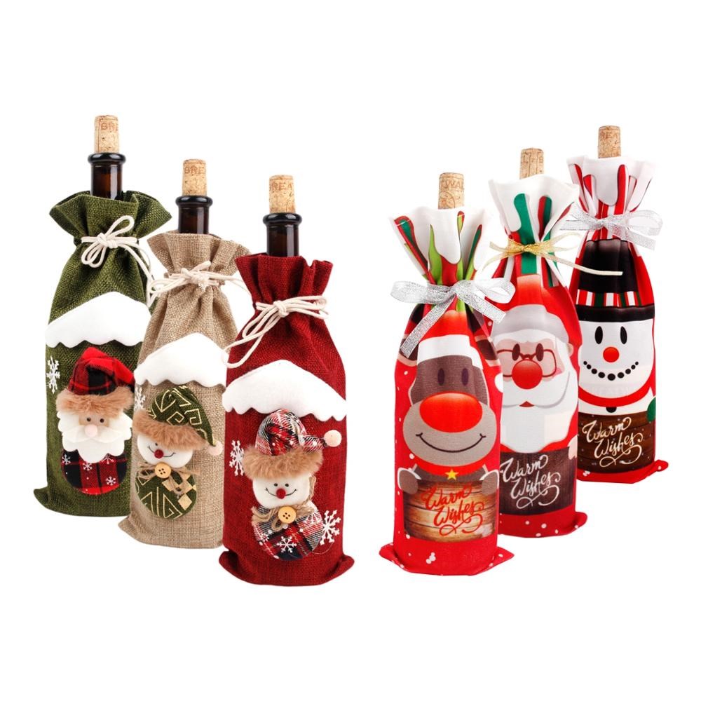 christmas wine bottle decor set santa claus bottle cover clo