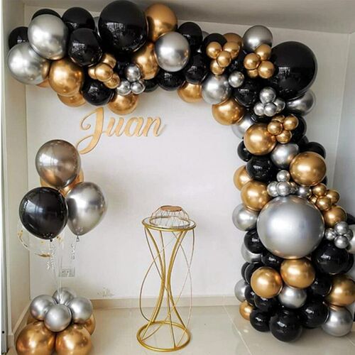 110pcs Balloon Garland Arch Kit Chrome Gold Latex Black Ball