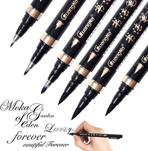 Calligraphy Pen - Reastar 6 Pcs Black Brush Marker Pen Hand