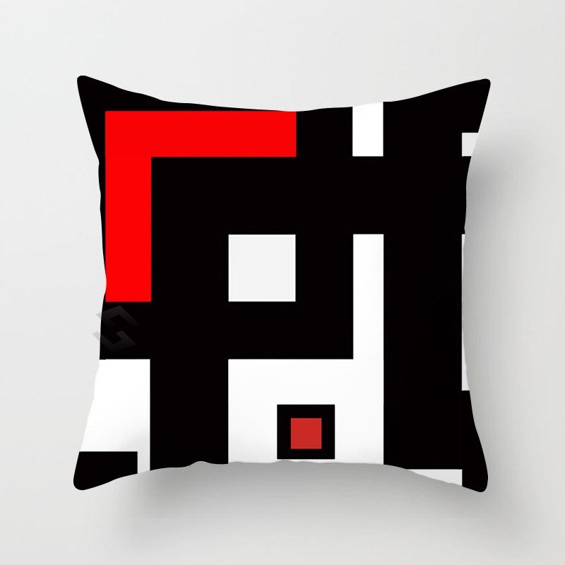 Pillow Case Red Geometric Cushion Cover Polyester Decorative