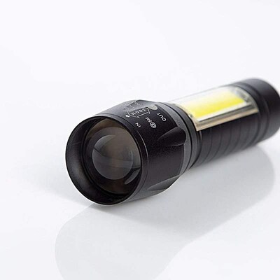 USB charging COB torch telescopic lens with side light leds