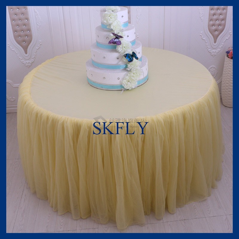 SK005N wedding new  SKFLY 120 inch round yellow tulle table