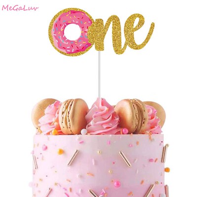 Donuts Cake Toppers Glitter Gold Letters Cupcake Happy Birth