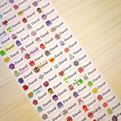Boy custom name sticker cute cartoon robot waterproof person