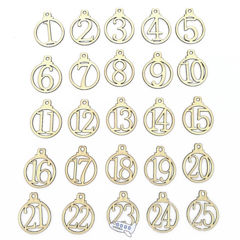 25 pcs Christmas Calendar Letter Tag Wooden Xmas Advent Cale