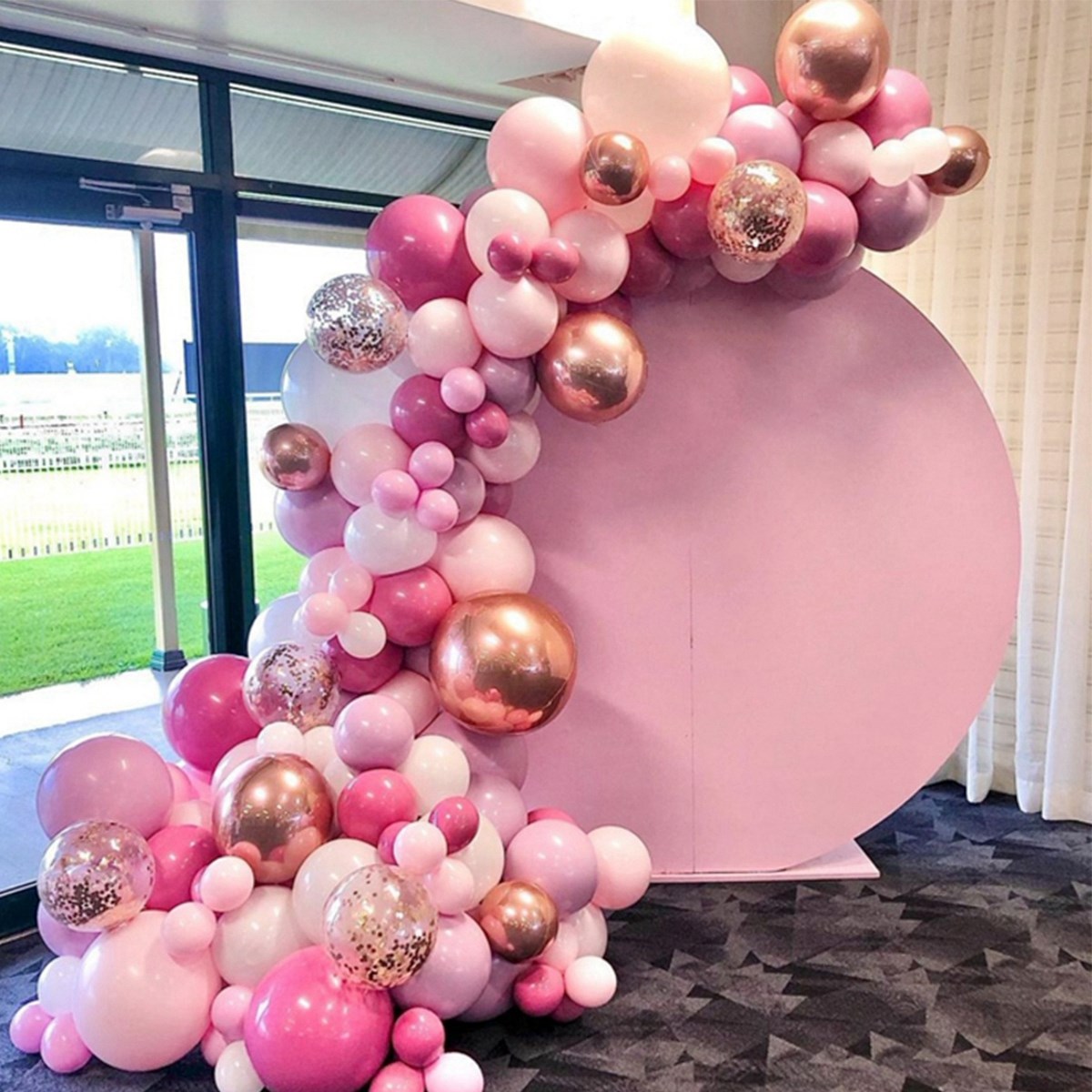 Pink Balloon Garland Arch Kit Chrome Gold Latex Ballon Birth