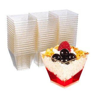 25pcs Square Small Dessert Cups With Mini Tasting Spoons 2oz