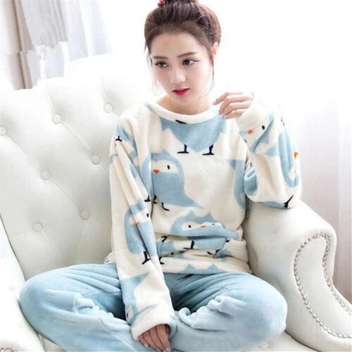 Winter Pajamas Women Korean Sleepwear Cute Cartoon Flannel