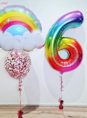 40inch Rainbow Number Foil Balloons Confetti Rainbow Cloud B