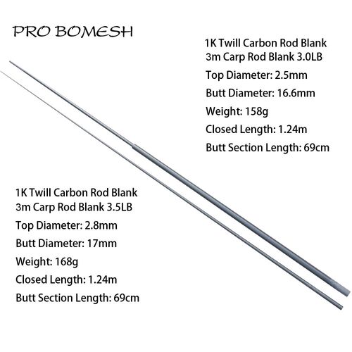 1 Pcs 3 Section 3M 3.0LB 3.5LB 1K Twill Carbon Carp Rod Blan