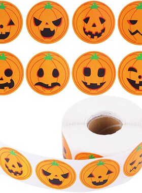 50-500pcs Round Halloween Label Sticker Cute Smile Pumpkin S